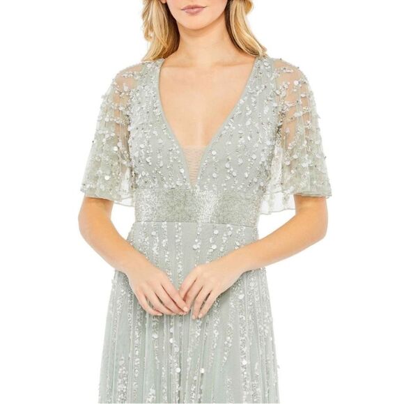 Mac Duggal 93784 Embellished V-Neck Column Ethereal Fairy Gown in Mint, Size 4 - Picture 11 of 11